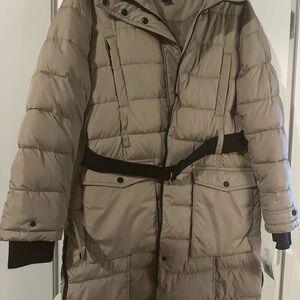 French Connection Belted Jacket with Detachable Fur Hood